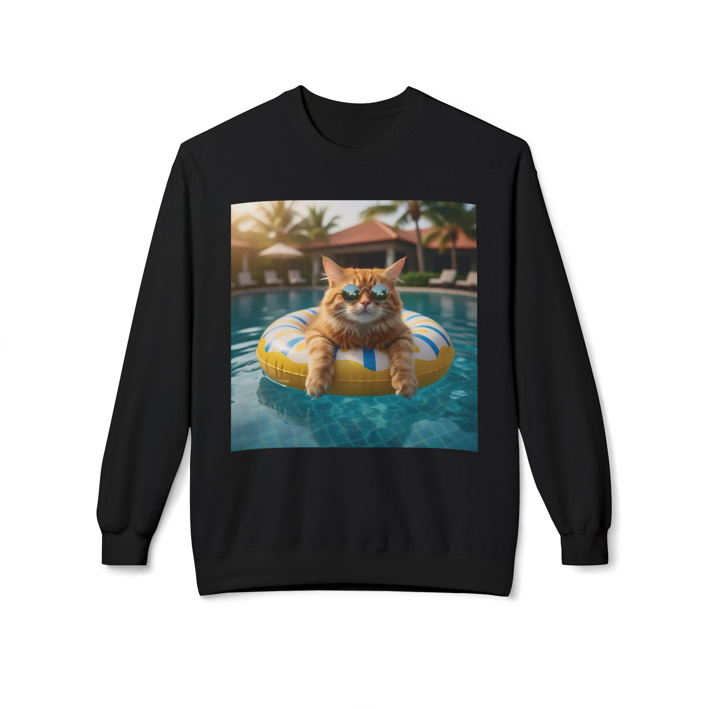 Swimming Pool Vibes Cat Crewneck Sweatshirt