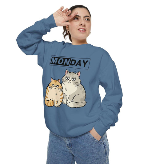 Monday Face Cat Stares Blankly Unisex Crewneck Sweatshirt style 1
