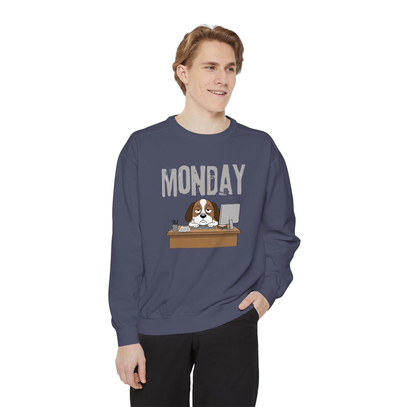 Monday Face Dog Stares Blankly Unisex Crewneck Sweatshirt style 6
