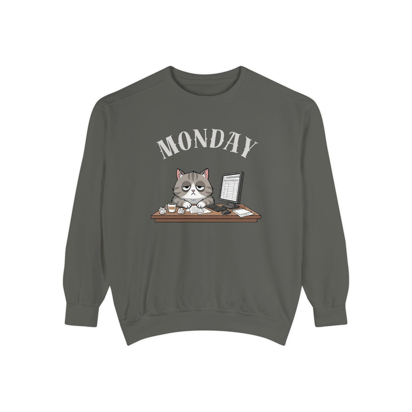 Monday Face Cat Stares Blankly Unisex Crewneck Sweatshirt style 5
