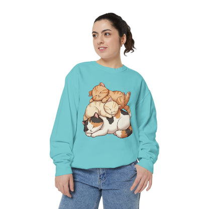 3 Cute Sleeping Cats Cozy Graphic Unisex Crewneck Sweatshirt style 1