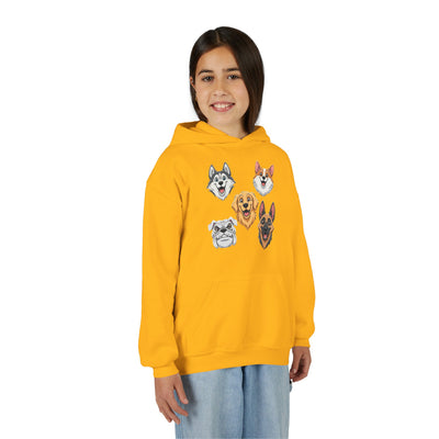 Cute Dog Heads Unisex Youth Hoodie, Fun Pet Lover Sweater, Kids Gift, Animal Lover Apparel, Perfect for Birthdays & Holidays