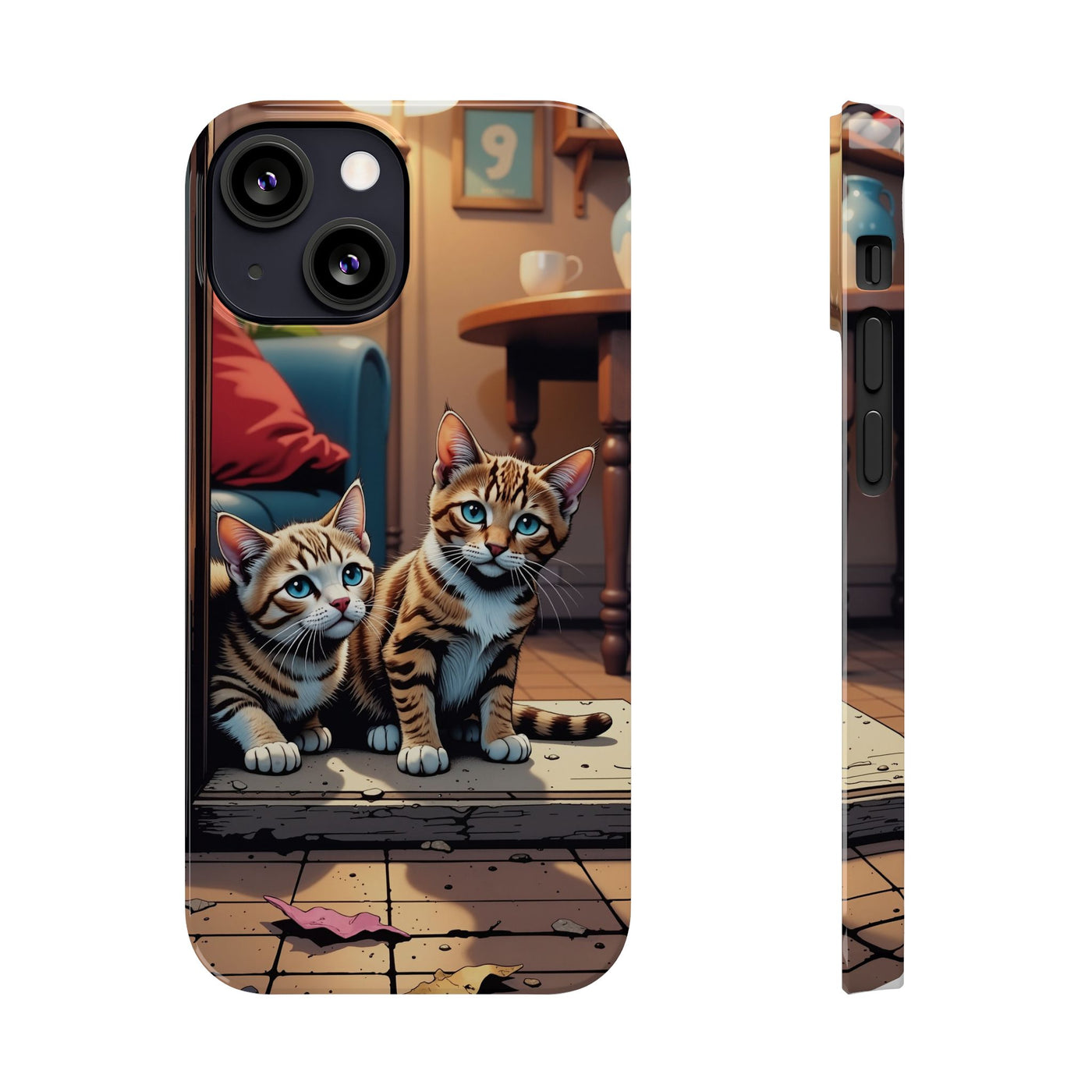 Cute Cats Slim Phone Case comic style 1, Cat Lover Gift, Impact-Resistant iPhone Case, Funny Pet Accessory, Unique Animal Design