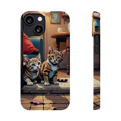 Cute Cats Slim Phone Case comic style 1, Cat Lover Gift, Impact-Resistant iPhone Case, Funny Pet Accessory, Unique Animal Design