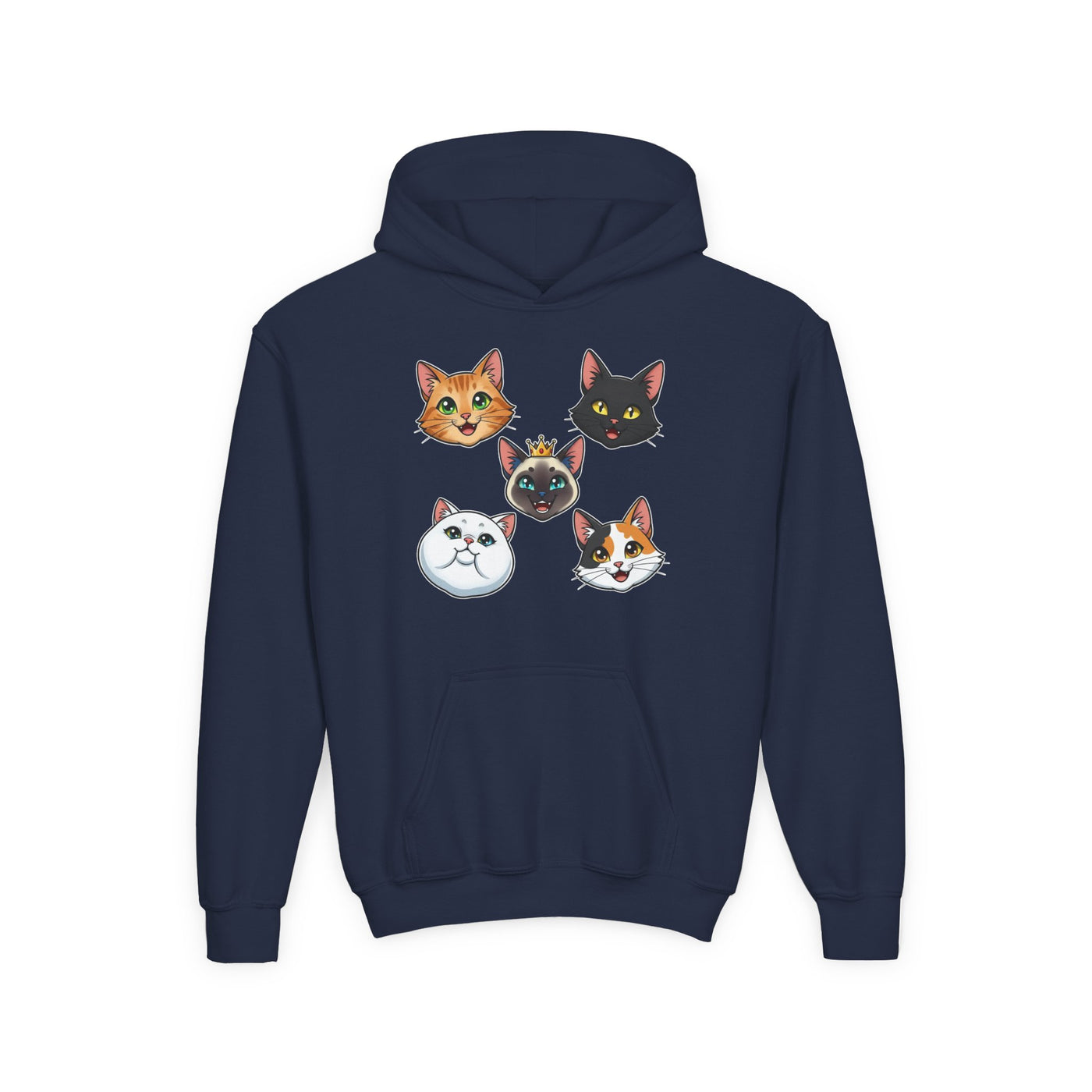 Cute Cat Heads Unisex Youth Hoodie, Fun Pet Lover Sweater, Kids Gift, Animal Lover Apparel, Perfect for Birthdays & Holidays