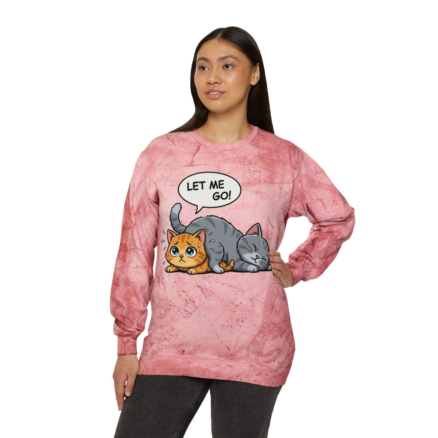 Let Me Go Cat Cozy Crewneck Sweatshirt Tie-Dye style 3