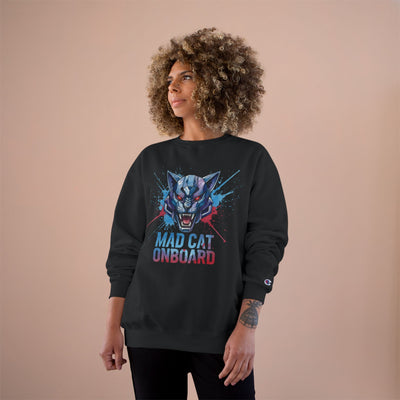 Mad Cat Onboard Graphic style 3 Champion Crewneck Sweatshirt for Gamers & Sci‑Fi Fans
