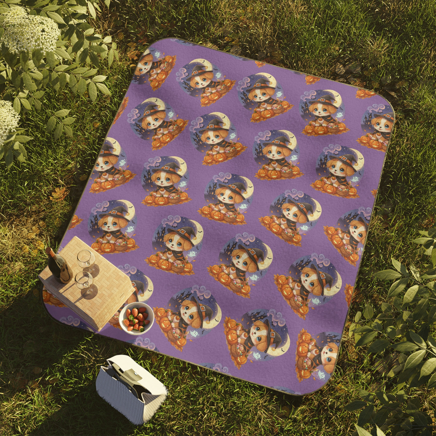 Halloween Dog Picnic Blanket for Outdoor Adventures, Fun, Family Gatherings, Summer Outings, BBQs, and Festivals