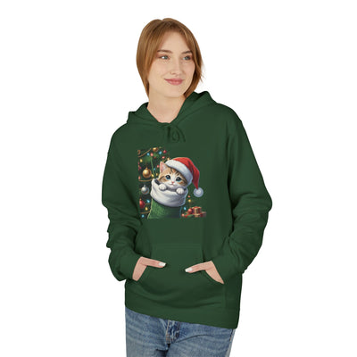 Adorable kitten hiding in Christmas stocking style 2 Cozy Graphic Unisex Midweight Softstyle Fleece Hoodie