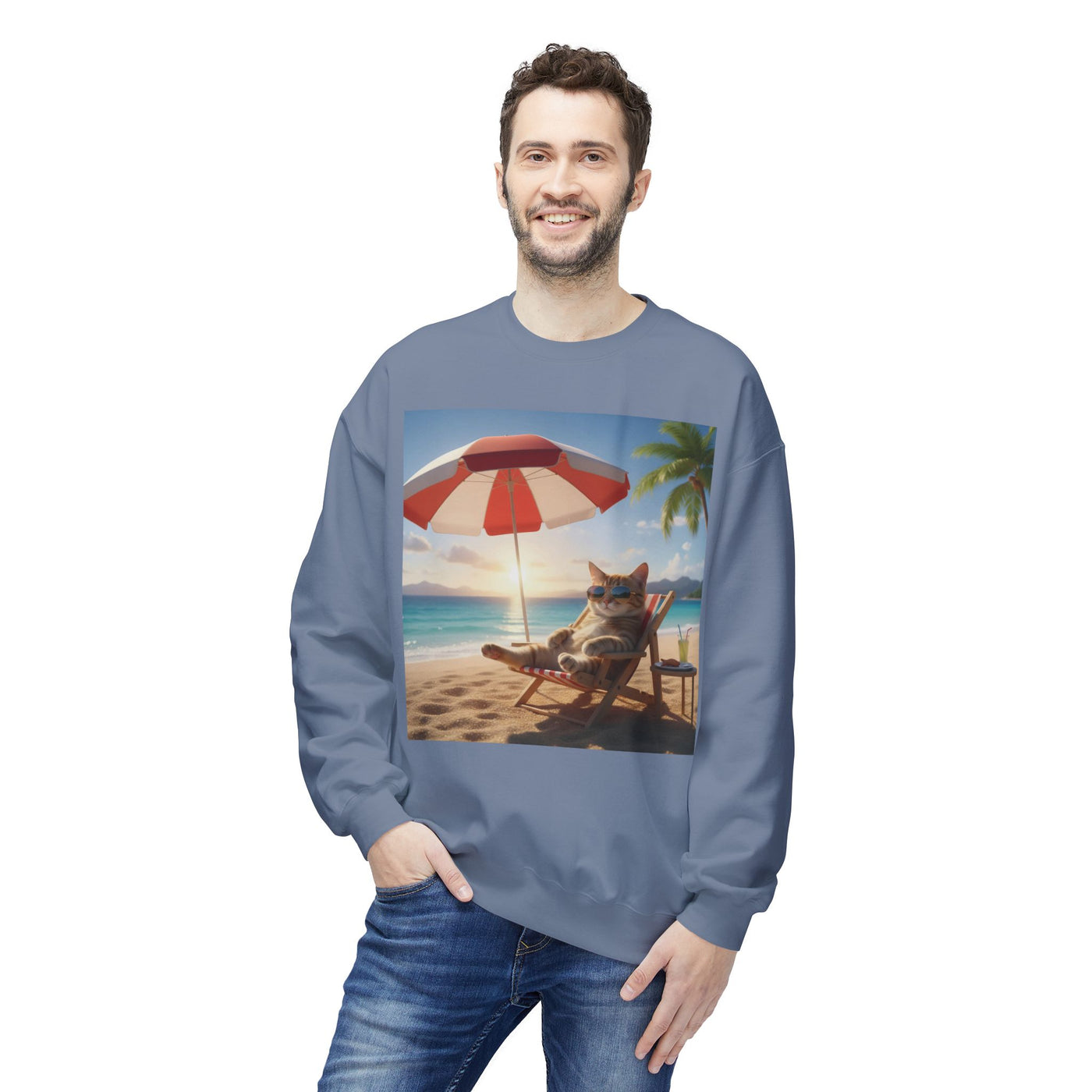 Beach Vibes Cat Crewneck Sweatshirt