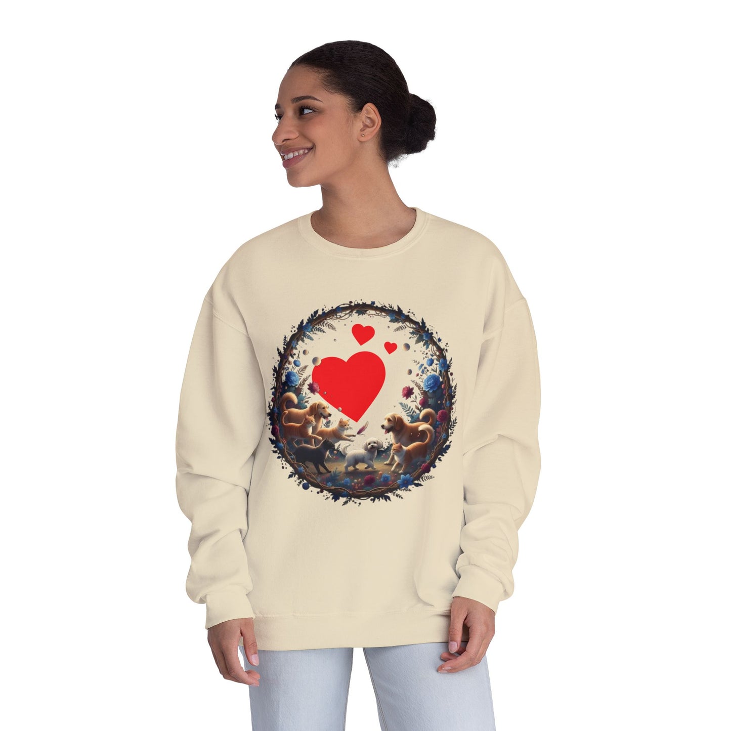 Cats & Dogs Full of Love Unisex NuBlend Crewneck Sweatshirt