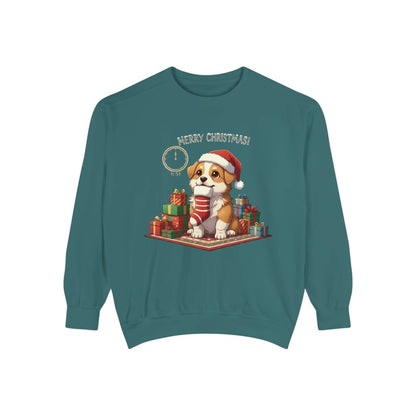 Puppy wait for Christmas presents Unisex Crewneck Sweatshirt style 1