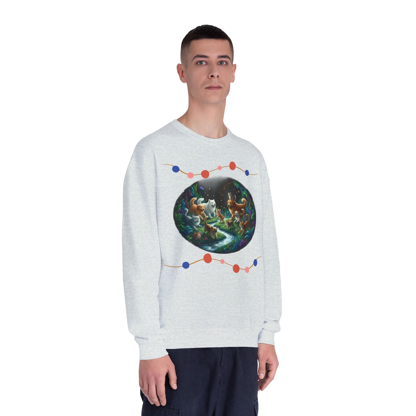 Cats & Dogs Happy Garden Unisex NuBlend Crewneck Sweatshirt style 1