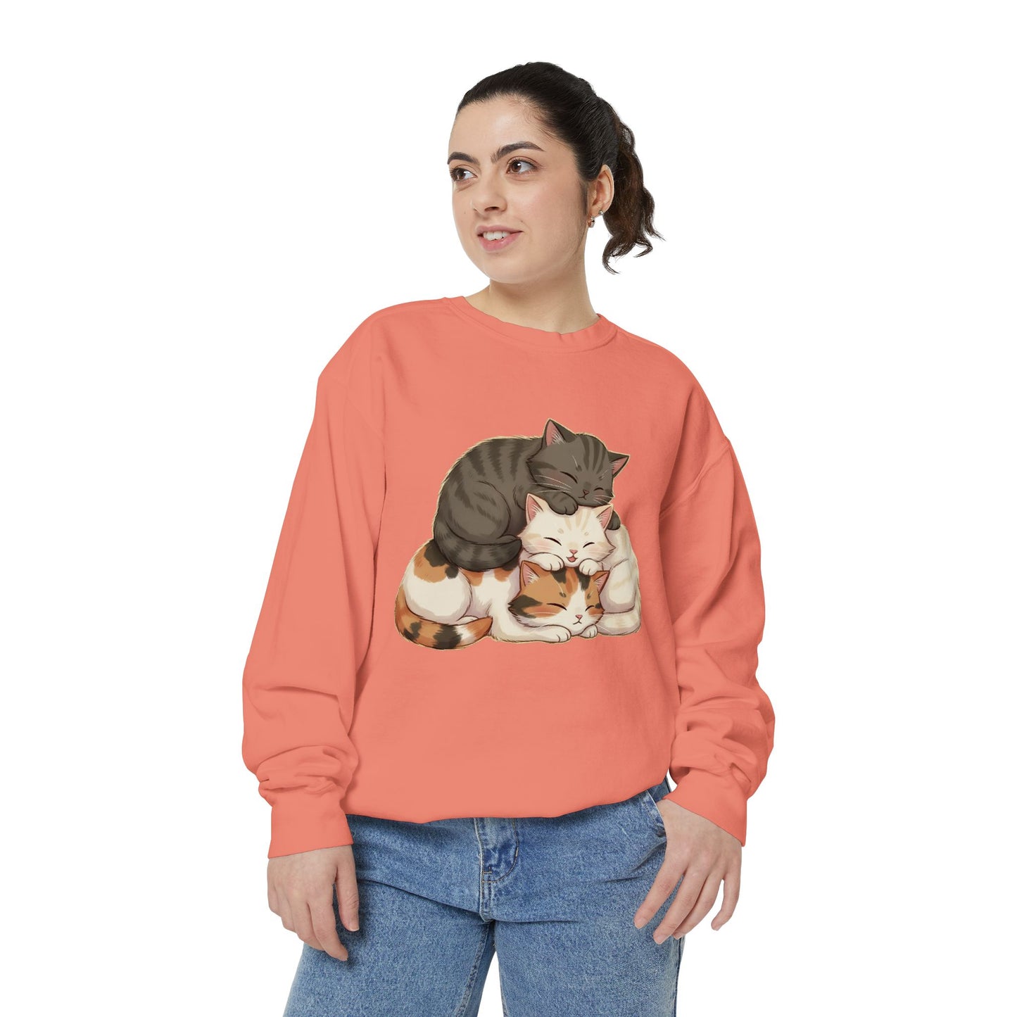 3 Cute Sleeping Cats Cozy Graphic Unisex Crewneck Sweatshirt style 3