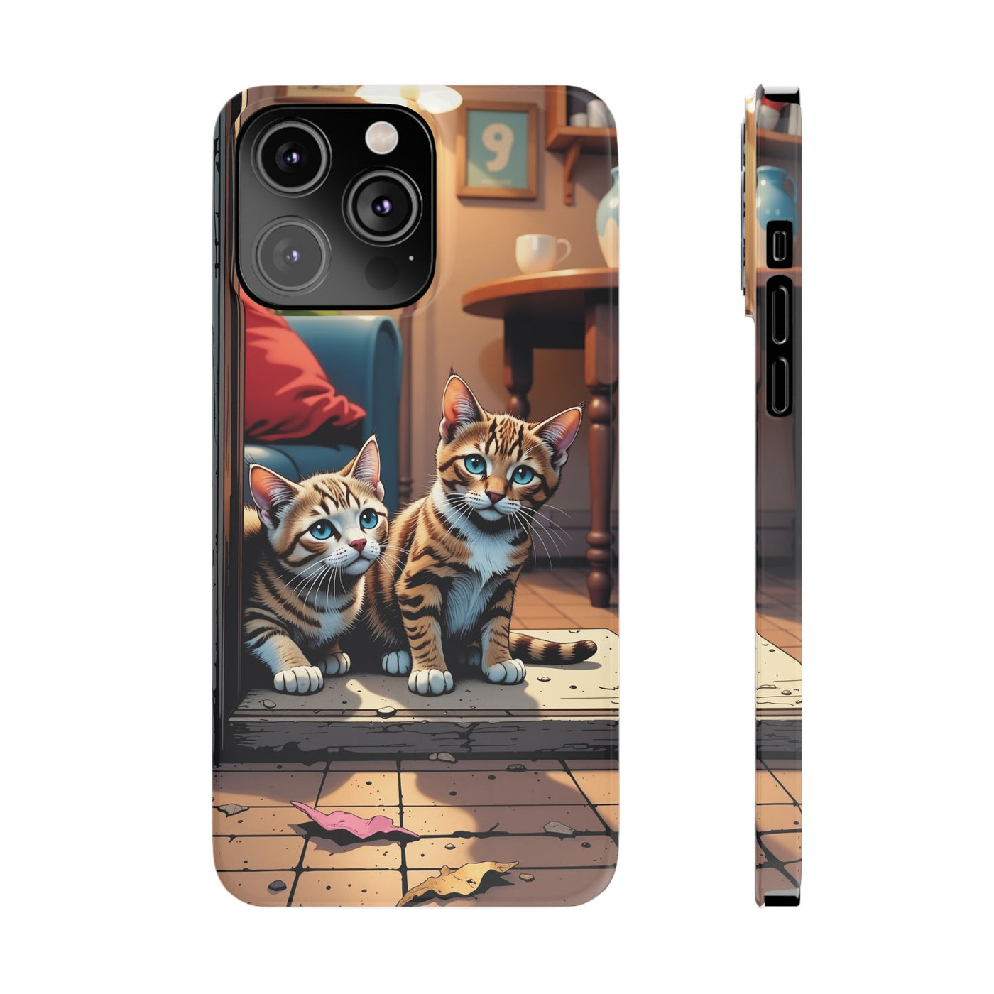 Cute Cats Slim Phone Case comic style 1, Cat Lover Gift, Impact-Resistant iPhone Case, Funny Pet Accessory, Unique Animal Design