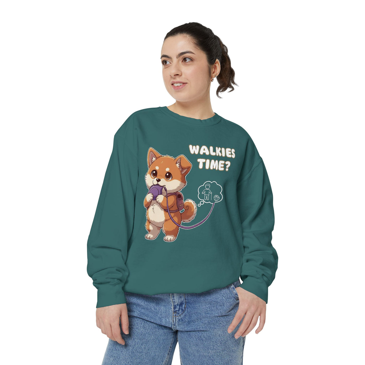 Cute Dog Walk Time style 3 Cozy Graphic Unisex Crewneck Sweatshirt