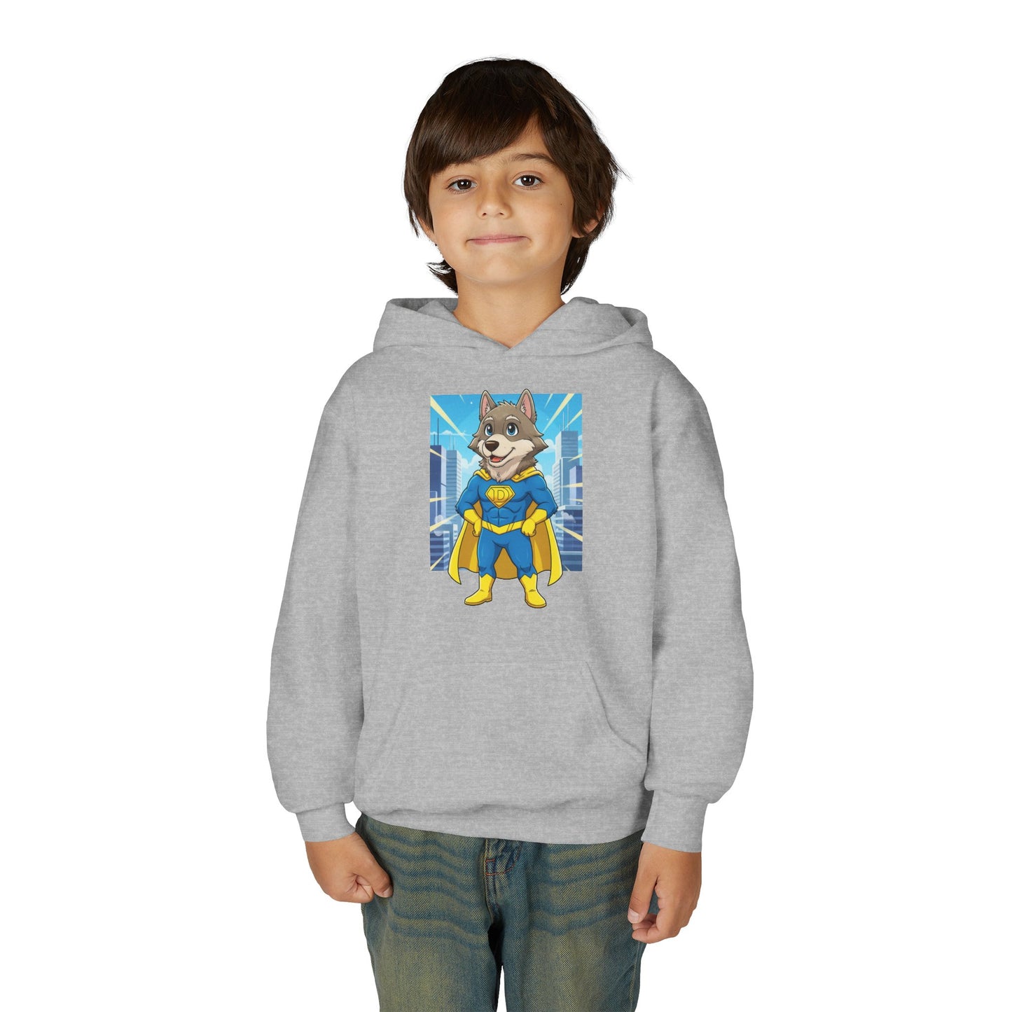 Dog cosplay Superman Funny Design Unisex Kids Hoodie style 1