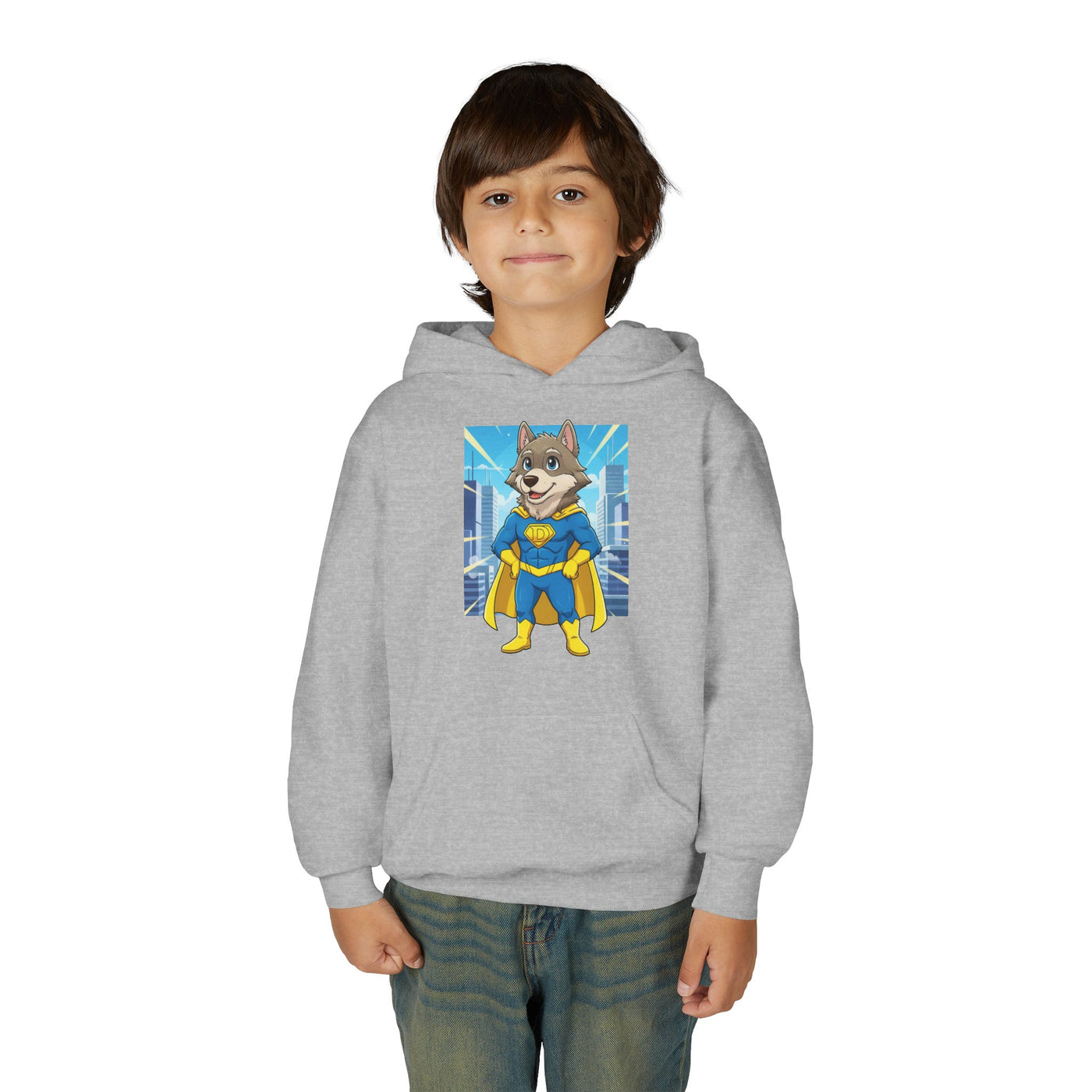 Dog cosplay Superman style 1 Unisex Kids Hoodie - Fun & Cozy Heavy Blend Sweatshirt with Cute Design