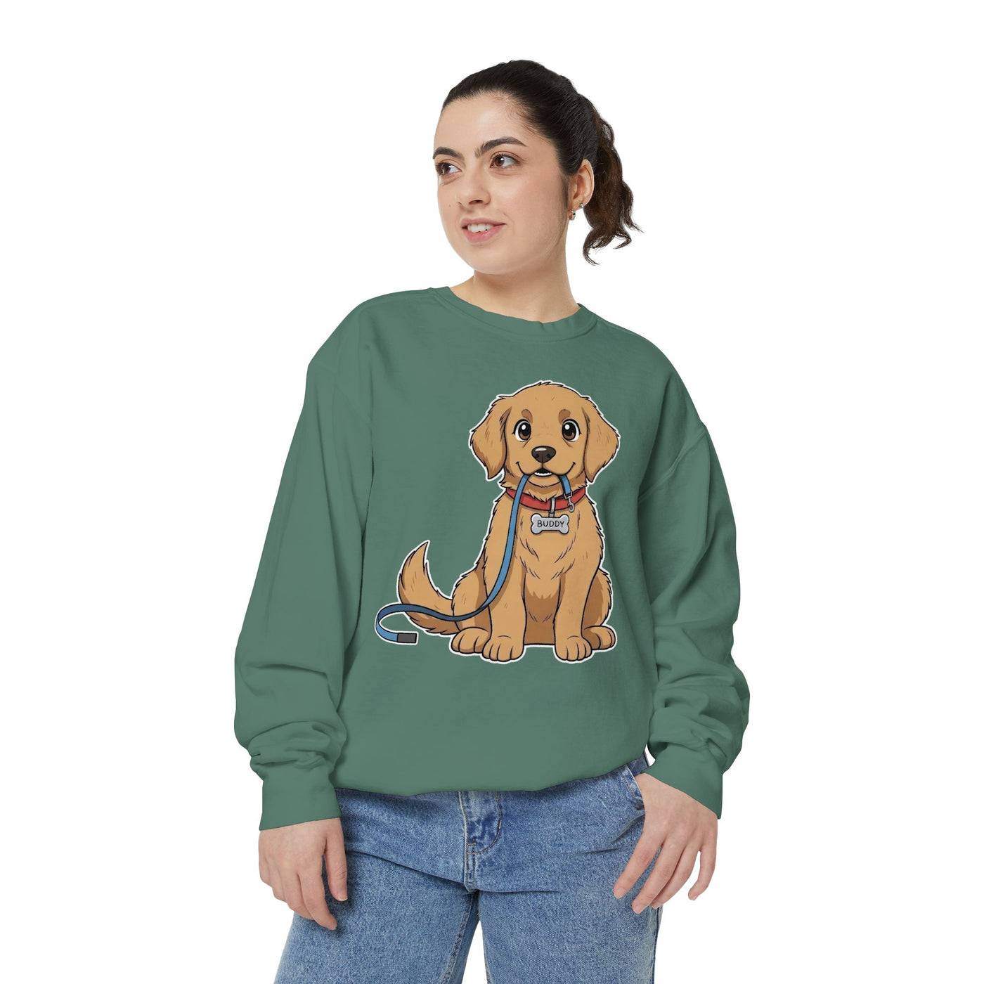 Cute Dog Walk Time style 2 Cozy Graphic Unisex Crewneck Sweatshirt