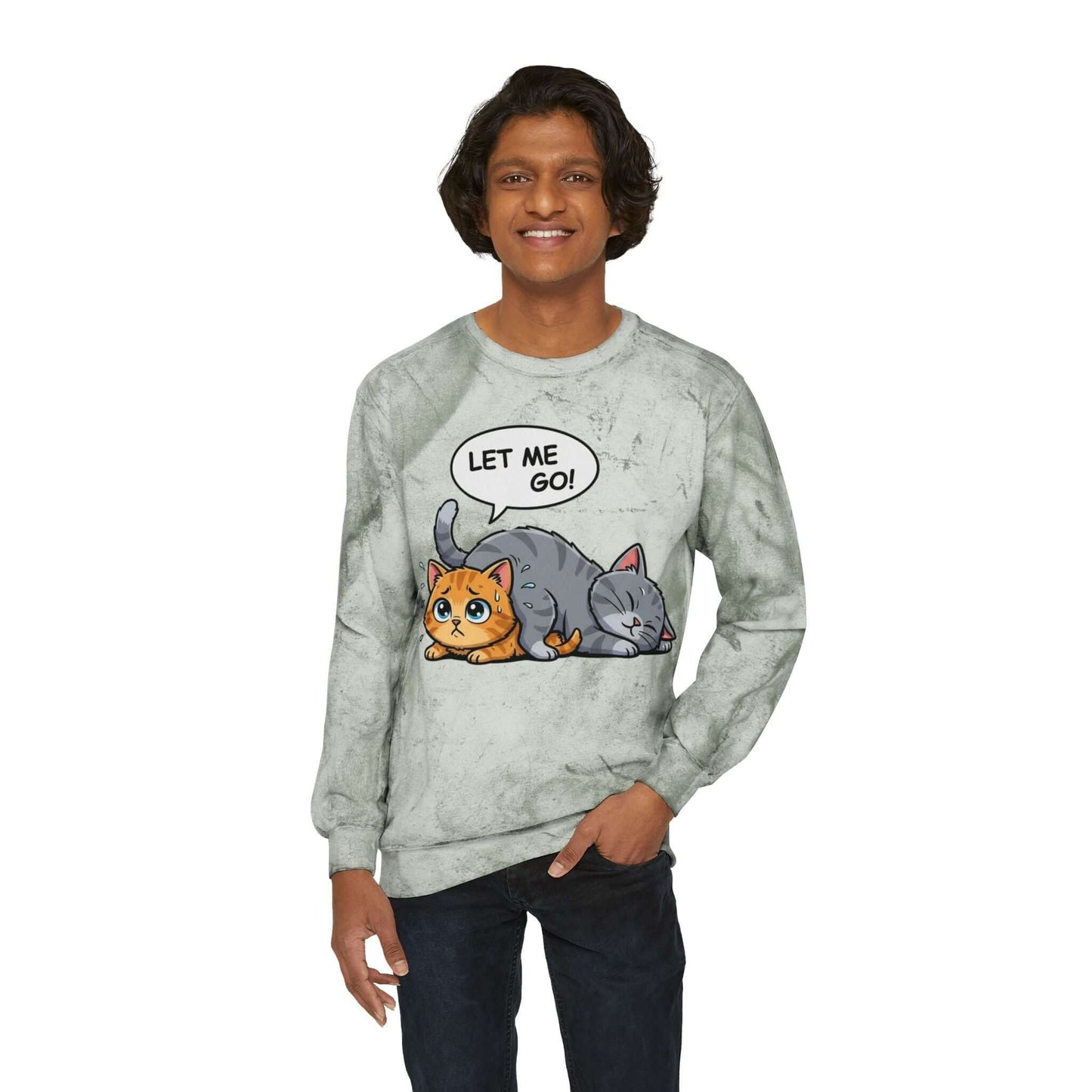 Let Me Go Cat Cozy Crewneck Sweatshirt Tie-Dye style 3