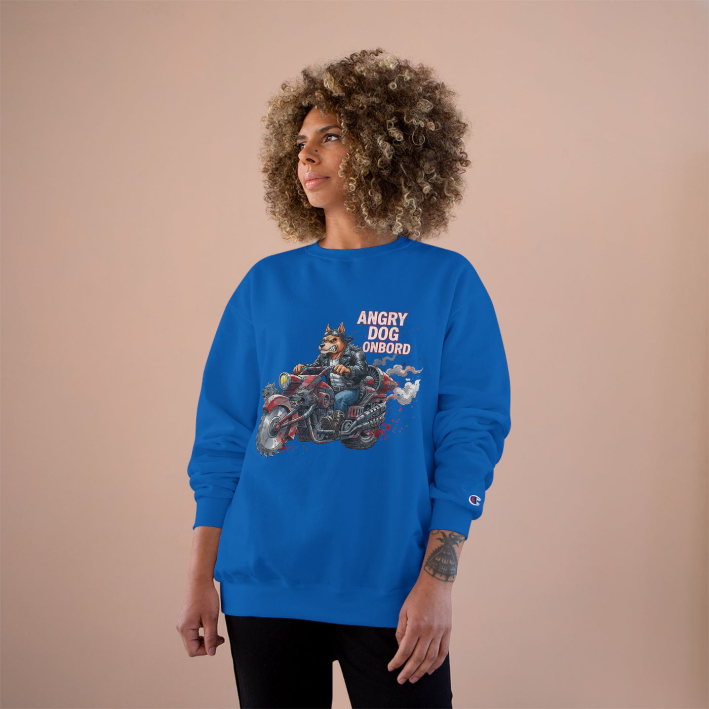 Angry Dog Onboard Graphic style 3 Champion Crewneck Sweatshirt for Gamers & Sci‑Fi Fans