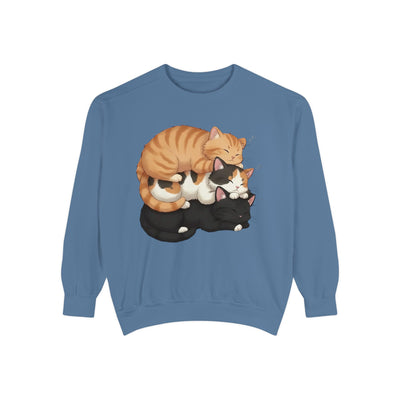 3 Cute Sleeping Cats style 5 Cozy Graphic Unisex Crewneck Sweatshirt