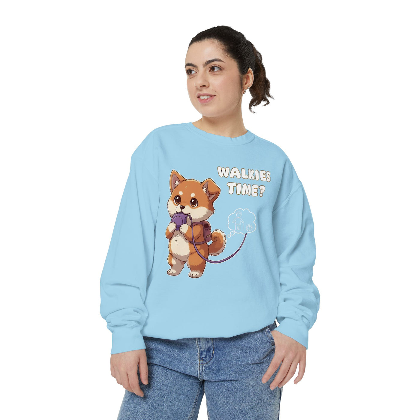 Cute Dog Walk Time style 3 Cozy Graphic Unisex Crewneck Sweatshirt