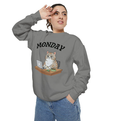 Monday Face Cat Stares Blankly Unisex Crewneck Sweatshirt style 4