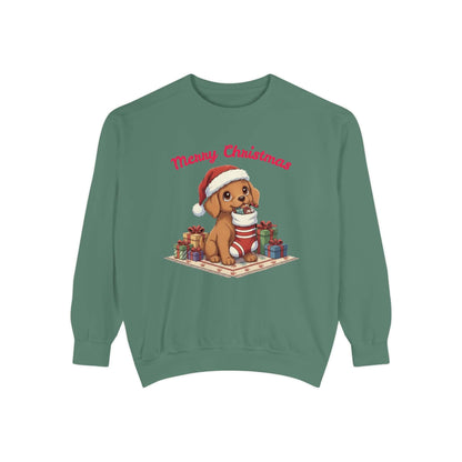 Puppy wait for Christmas presents Unisex Crewneck Sweatshirt style 2