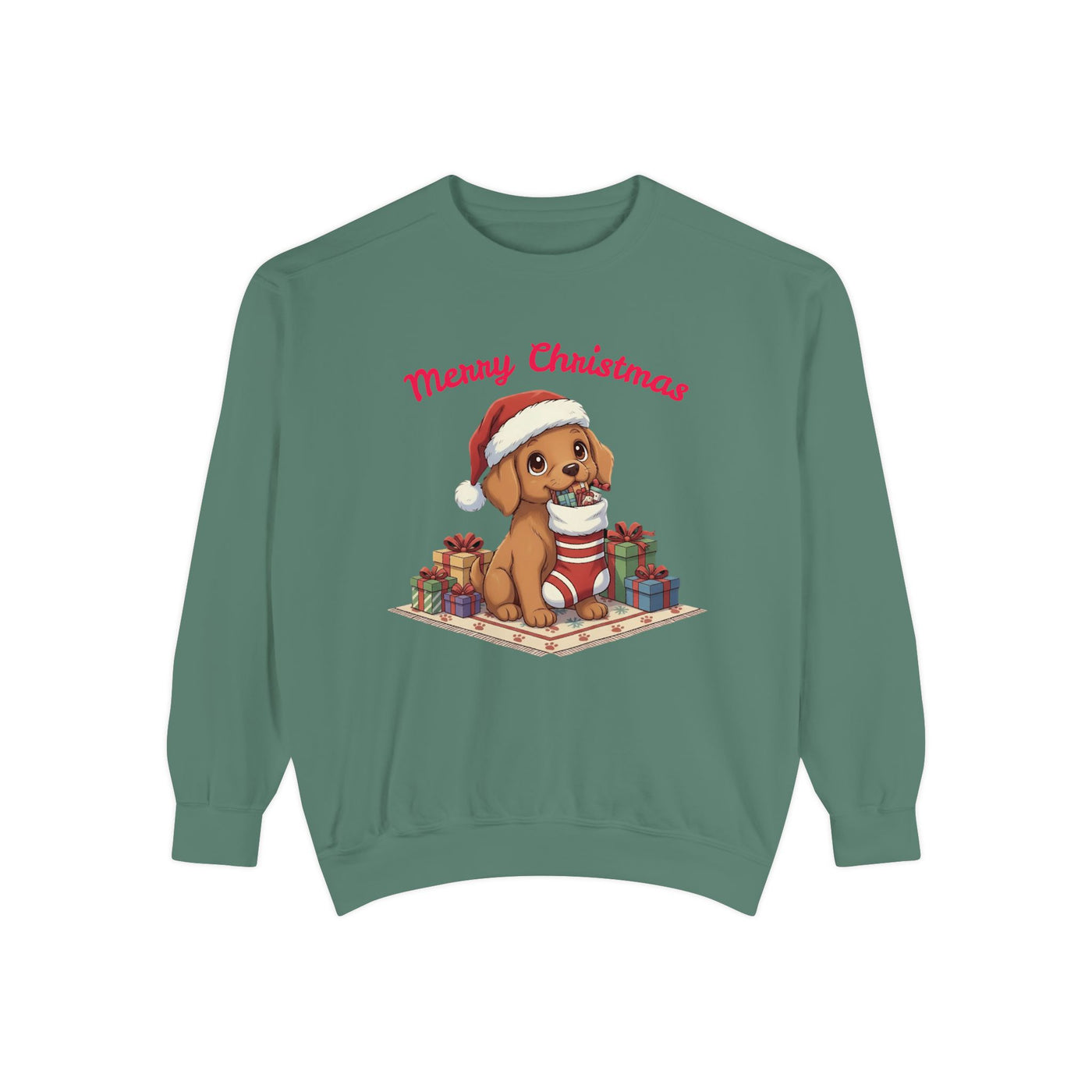 Cute Puppy waiting for Christmas presents style 2 Cozy Graphic Unisex Crewneck Sweatshirt