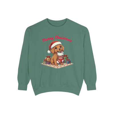 Cute Puppy waiting for Christmas presents style 2 Cozy Graphic Unisex Crewneck Sweatshirt