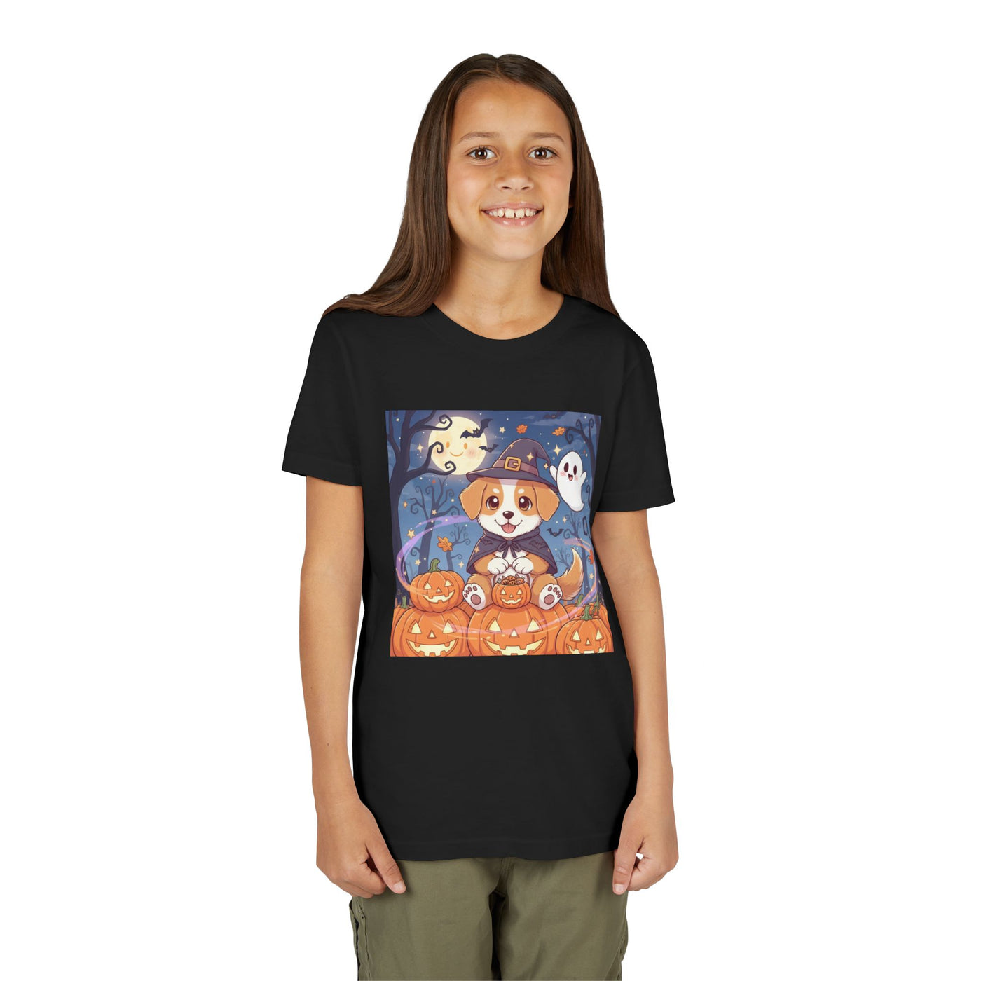 Halloween cute puppy anime style 3 Youth Tee, Short Sleeve T-Shirt, Kids Halloween Apparel, Cute Dog Tee, Fall Outfit for Children