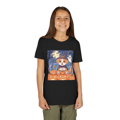 Halloween cute puppy anime style 3 Youth Tee, Short Sleeve T-Shirt, Kids Halloween Apparel, Cute Dog Tee, Fall Outfit for Children