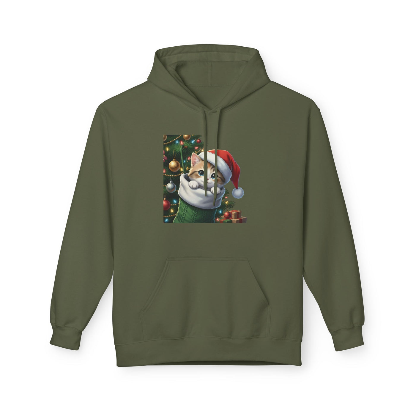 Adorable kitten hiding in Christmas stocking style 2 Cozy Graphic Unisex Midweight Softstyle Fleece Hoodie