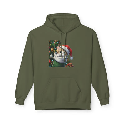 Adorable kitten hiding in Christmas stocking style 2 Cozy Graphic Unisex Midweight Softstyle Fleece Hoodie