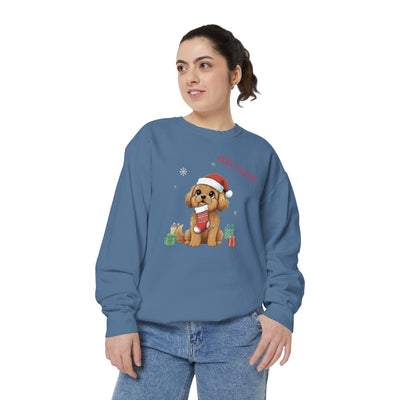 Cute Puppy waiting for Christmas presents style 8 Cozy Graphic Unisex Crewneck Sweatshirt