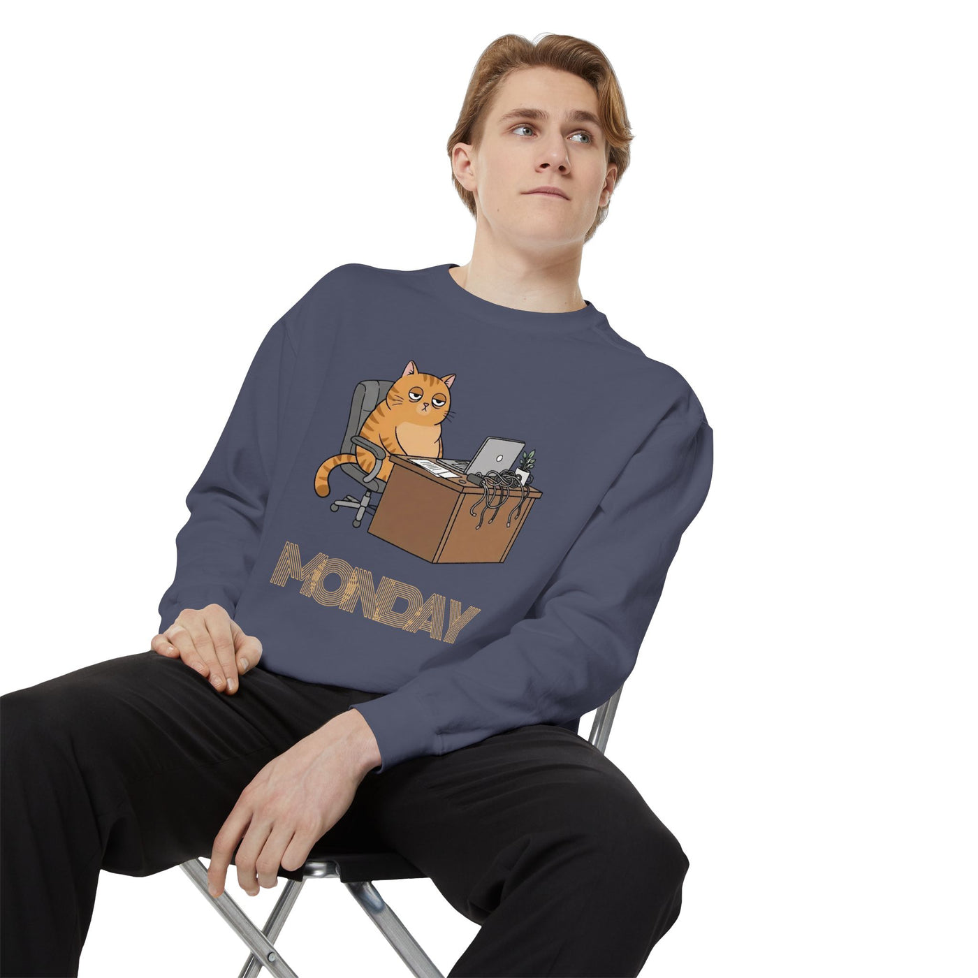 Monday Face Cat Stares Blankly Unisex Crewneck Sweatshirt style 3