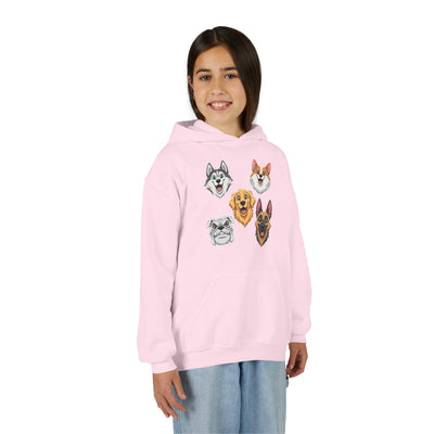 Cute Dog Heads Unisex Youth Hoodie, Fun Pet Lover Sweater, Kids Gift, Animal Lover Apparel, Perfect for Birthdays & Holidays