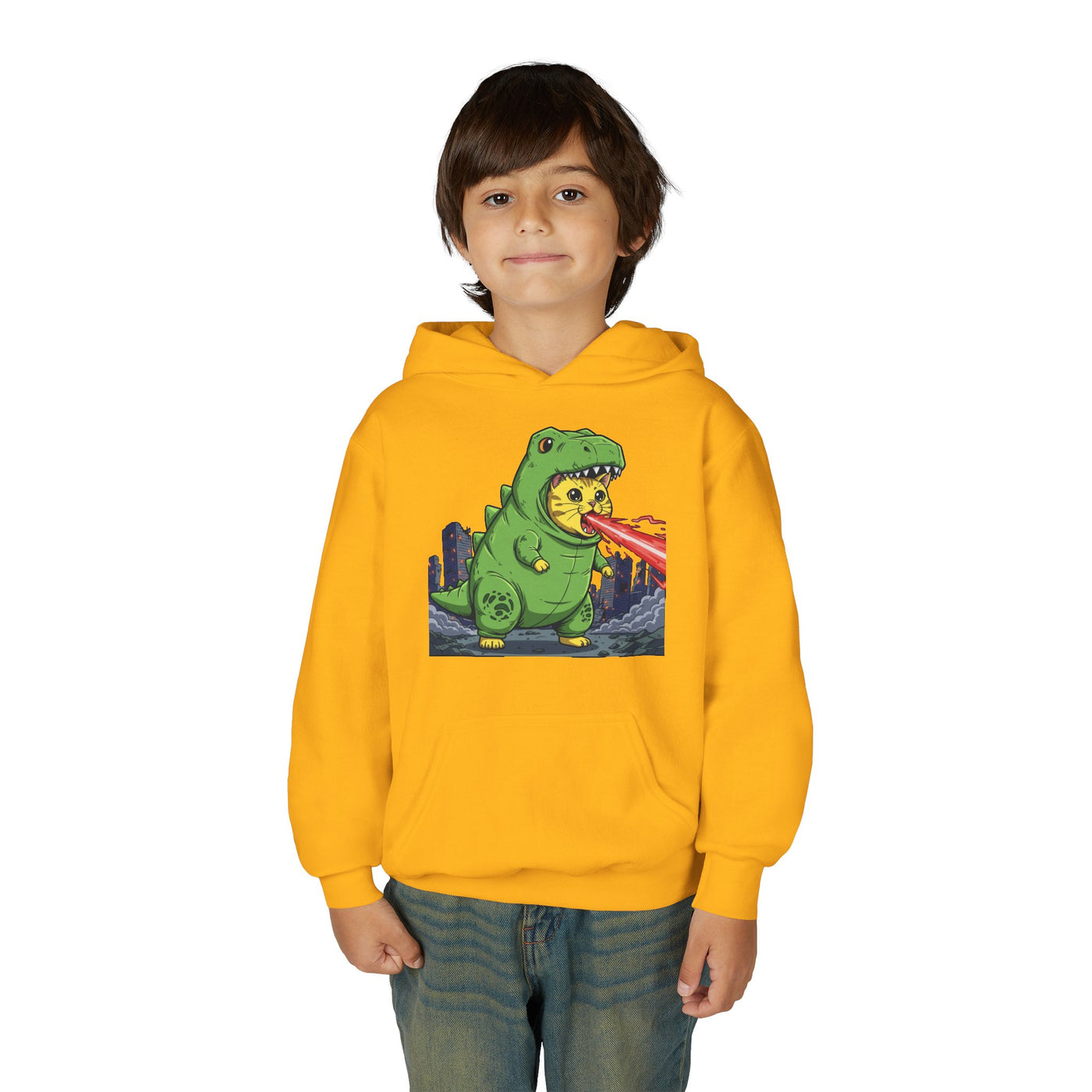Cat cosplay Godzilla style 4 Unisex Kids Hoodie - Fun & Cozy Heavy Blend Sweatshirt with Cute Design