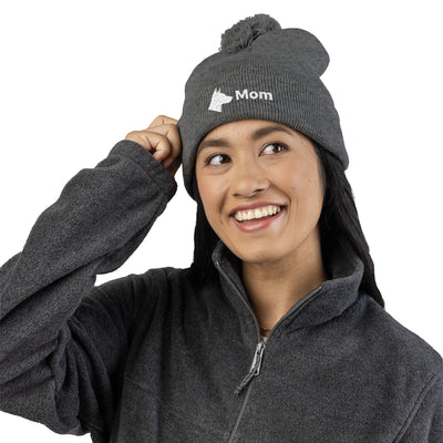 Embroidered Dog Mom Pom-Pom Knit Cap