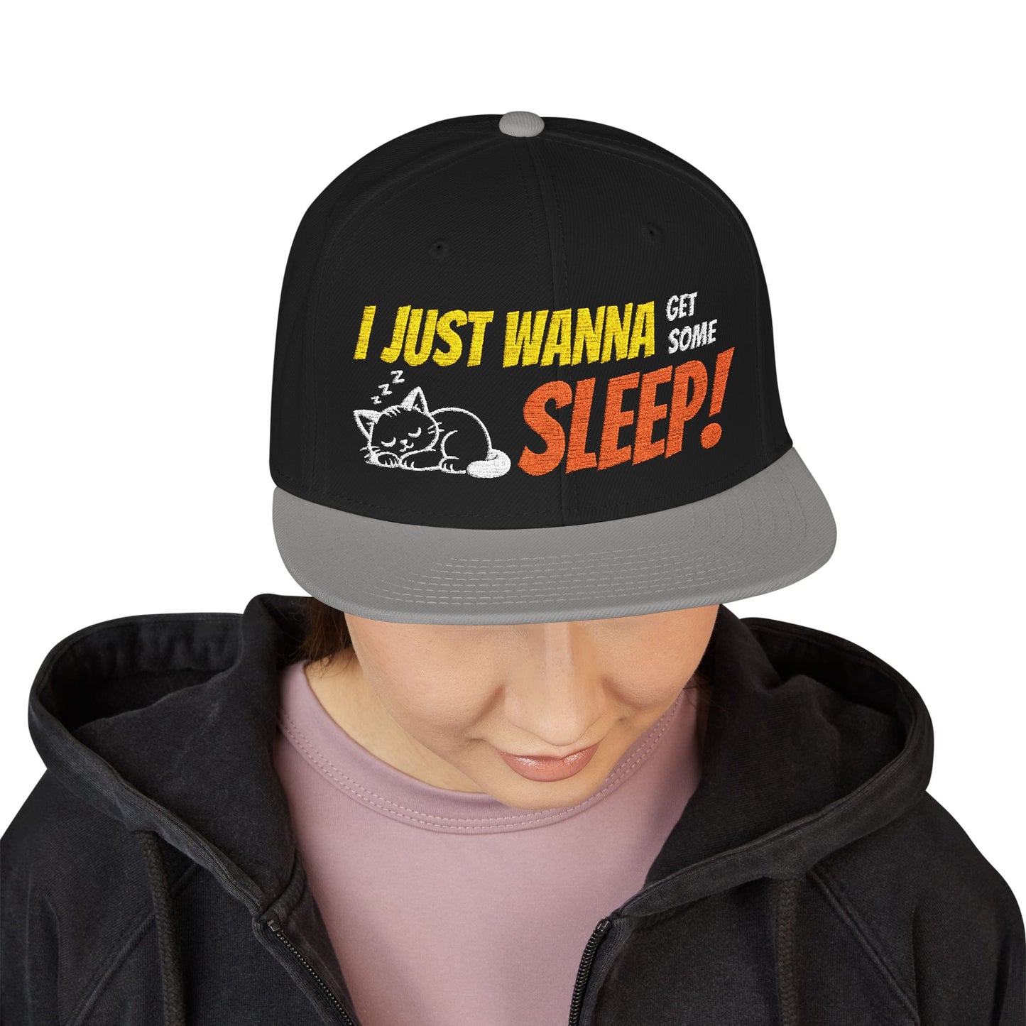 I just wanna get some sleep Embroidered Cute Cat Snapback Hat