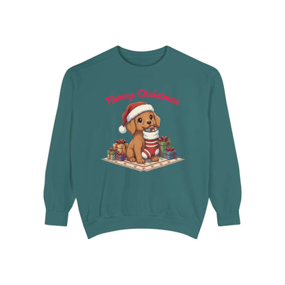 Puppy wait for Christmas presents Unisex Crewneck Sweatshirt style 2