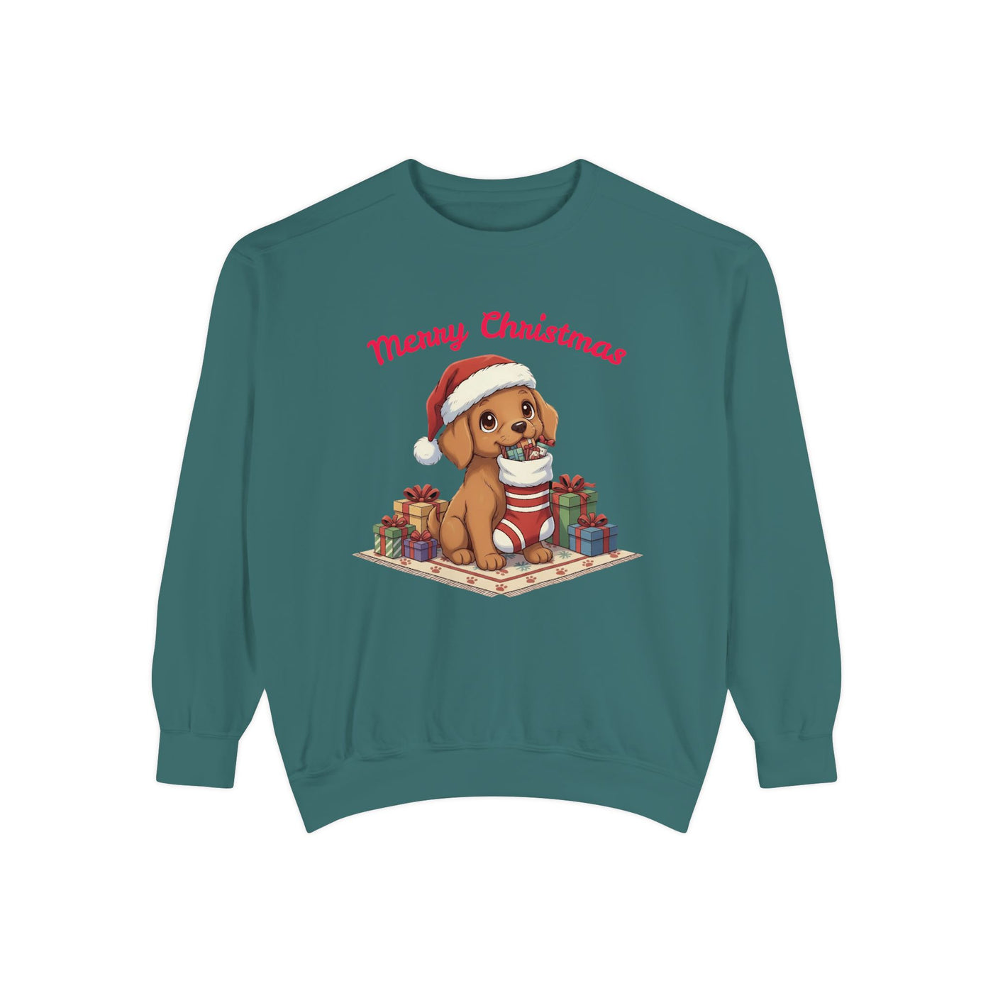 Cute Puppy waiting for Christmas presents style 2 Cozy Graphic Unisex Crewneck Sweatshirt