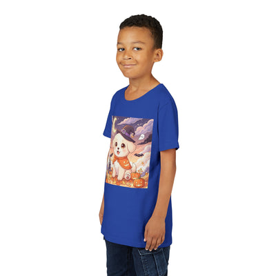 Halloween cute puppy anime style 2 Youth Tee, Short Sleeve T-Shirt, Kids Halloween Apparel, Cute Dog Tee, Fall Outfit for Children