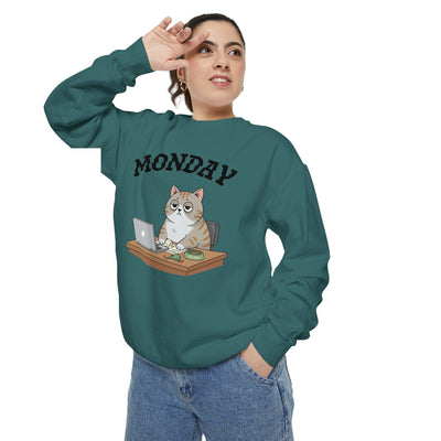 Monday Face Cat Stares Blankly Unisex Crewneck Sweatshirt style 4
