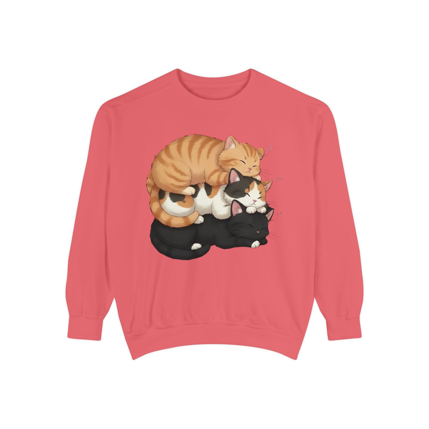 3 Cute Sleeping Cats Cozy Graphic Unisex Crewneck Sweatshirt style 5