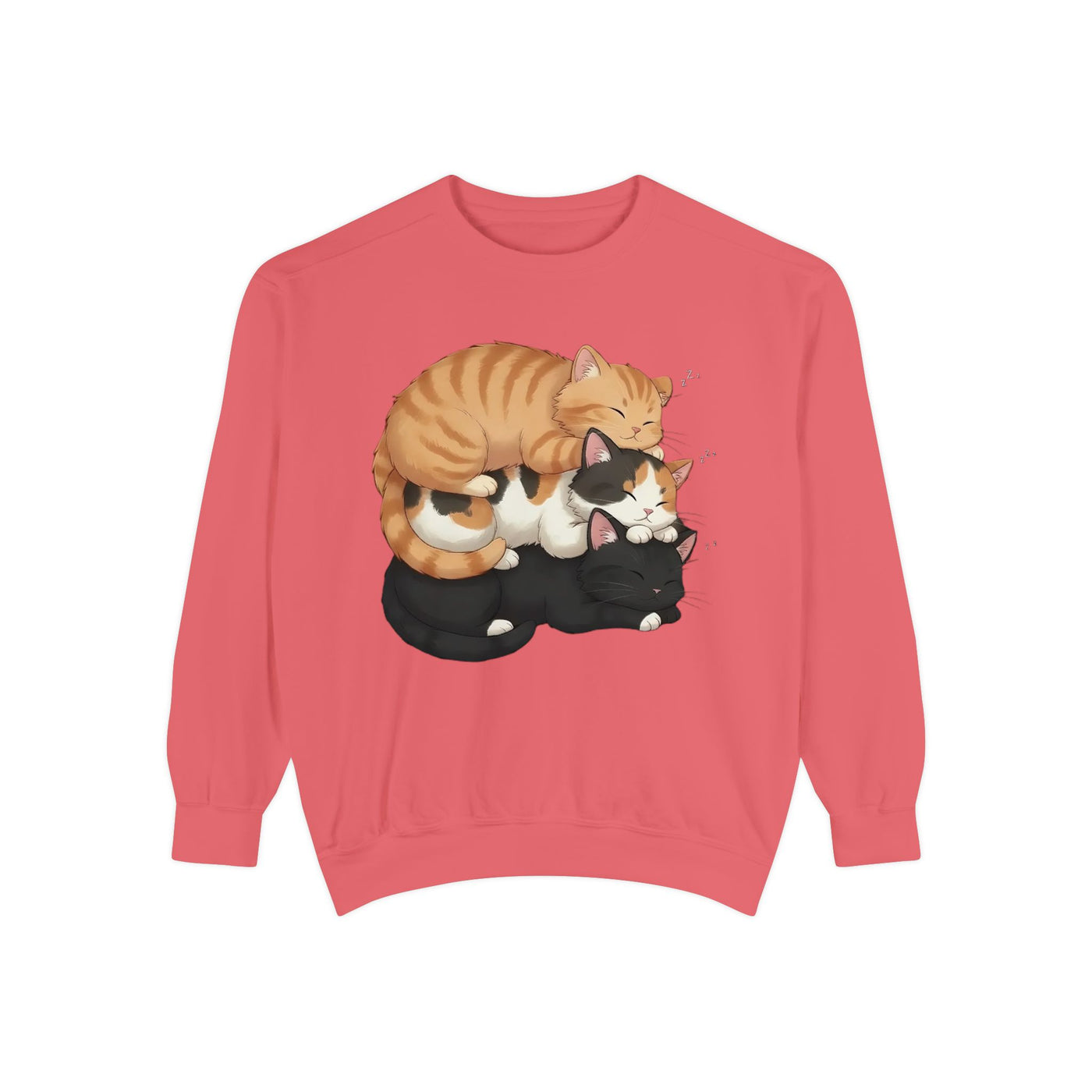 3 Cute Sleeping Cats style 5 Cozy Graphic Unisex Crewneck Sweatshirt