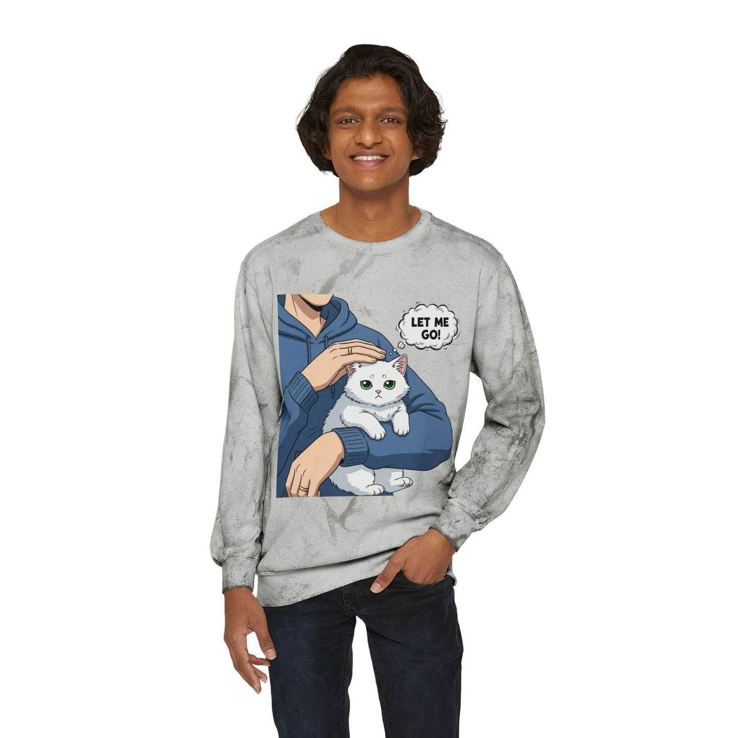 Let Me Go Cat Cozy Crewneck Sweatshirt Tie-Dye style 1