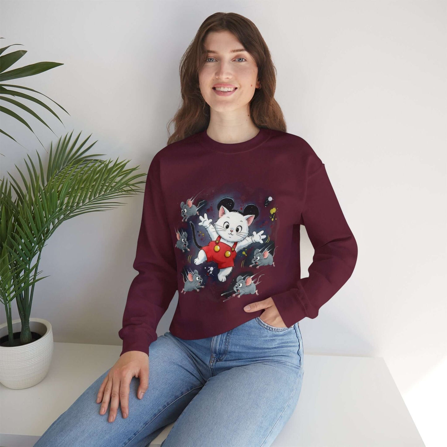 Watercolor Cat painting Unisex Crewneck Sweatshirt style 2