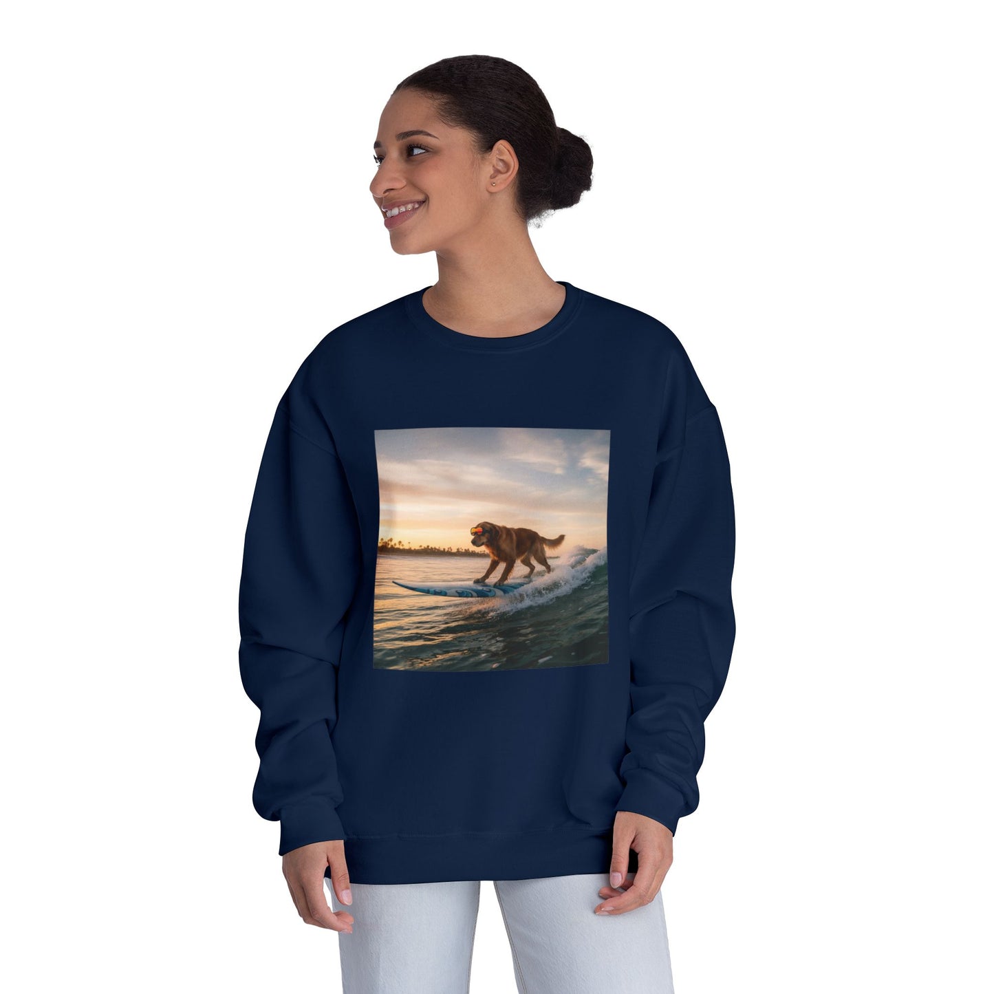 Surfing Dog Graphic Unisex NuBlend Crewneck Sweatshirt style 2